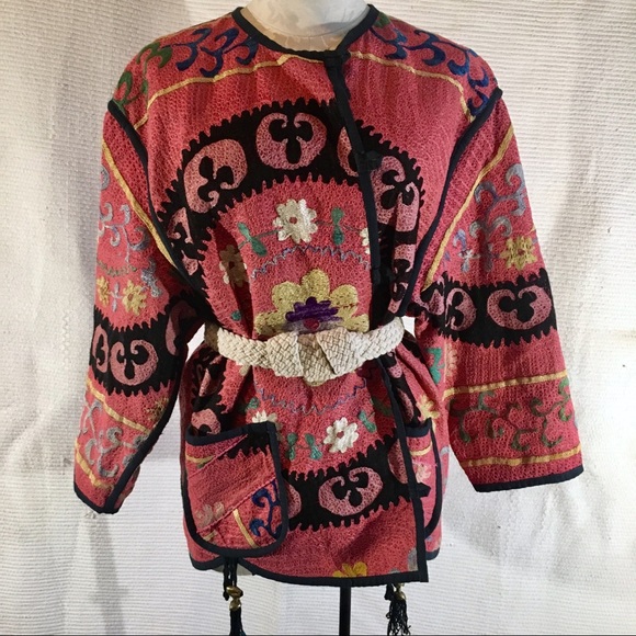Anthro OS Boho Kilim Jacket Embroidered Reversible - Picture 6 of 8